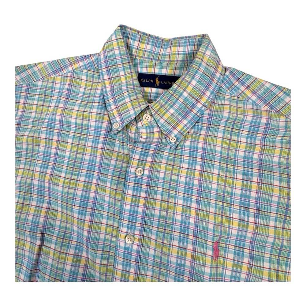 Ralph Lauren Men's L Blue‎ Red Yellow Plaid Long Sleeve Button Front Shirt